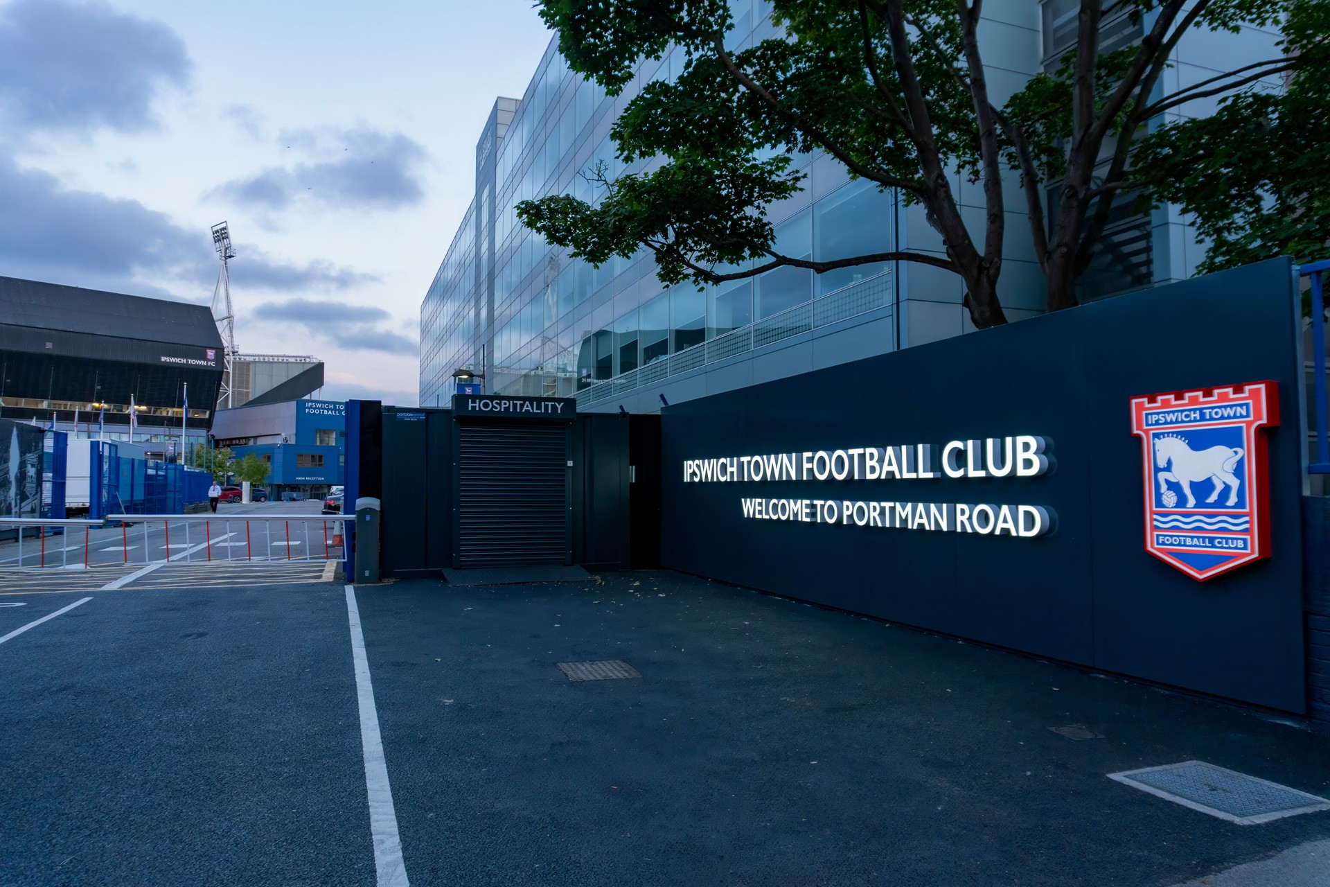 The main entrance to Portman Road, the home of Ipswich Town Football Club in Suffolk, UK