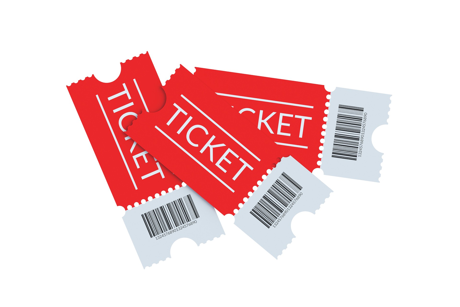 Three tickets isolated on white background. 3d render